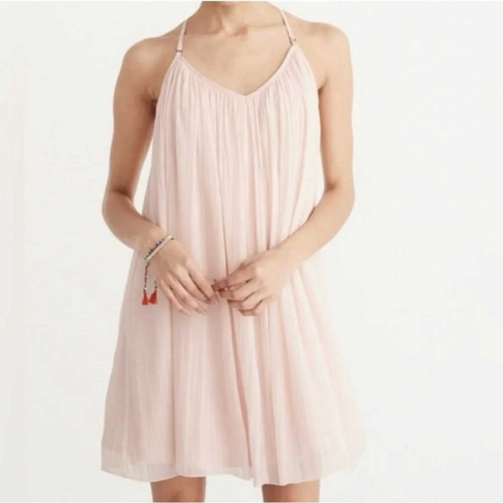Abercrombie & Fitch Pleated Mini Dress Pink Strap Dress Size Medium - Picture 1 of 12